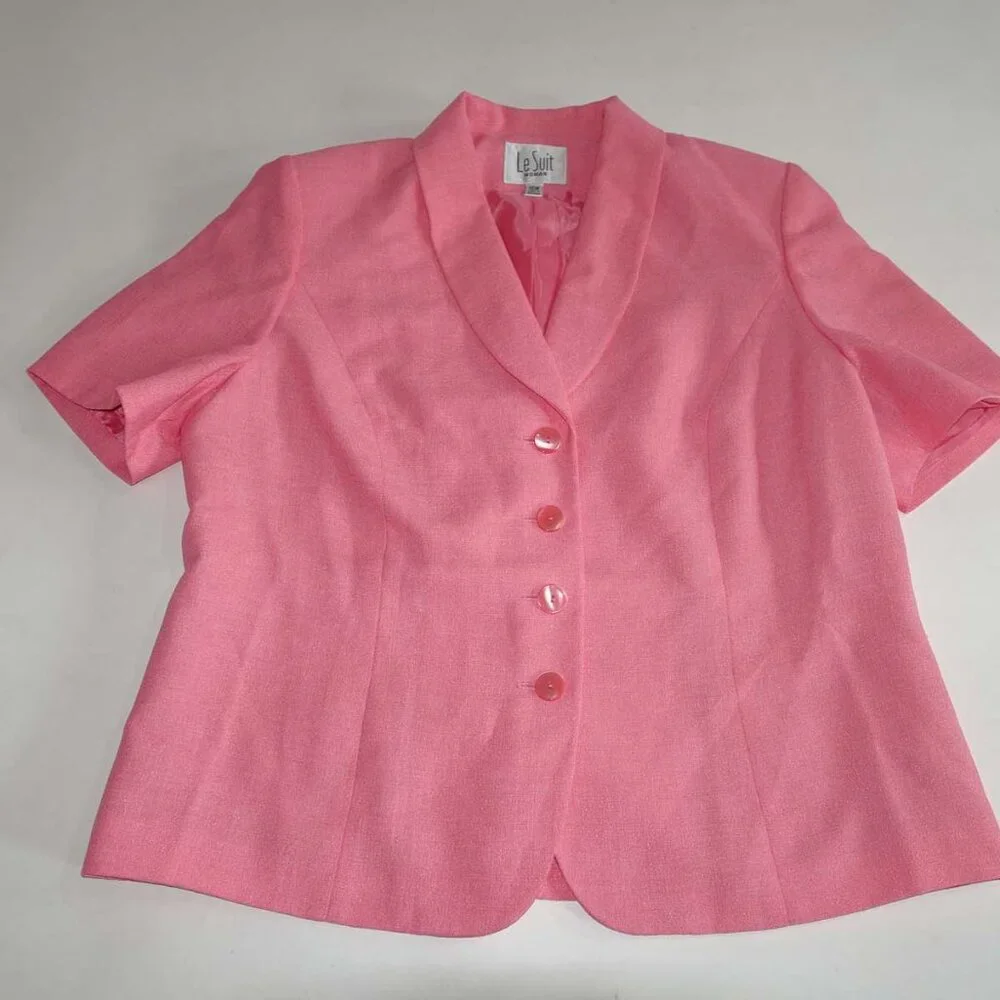 Le Suit Coral Pink Two-Piece Skirt Set - Picture 5 of 8